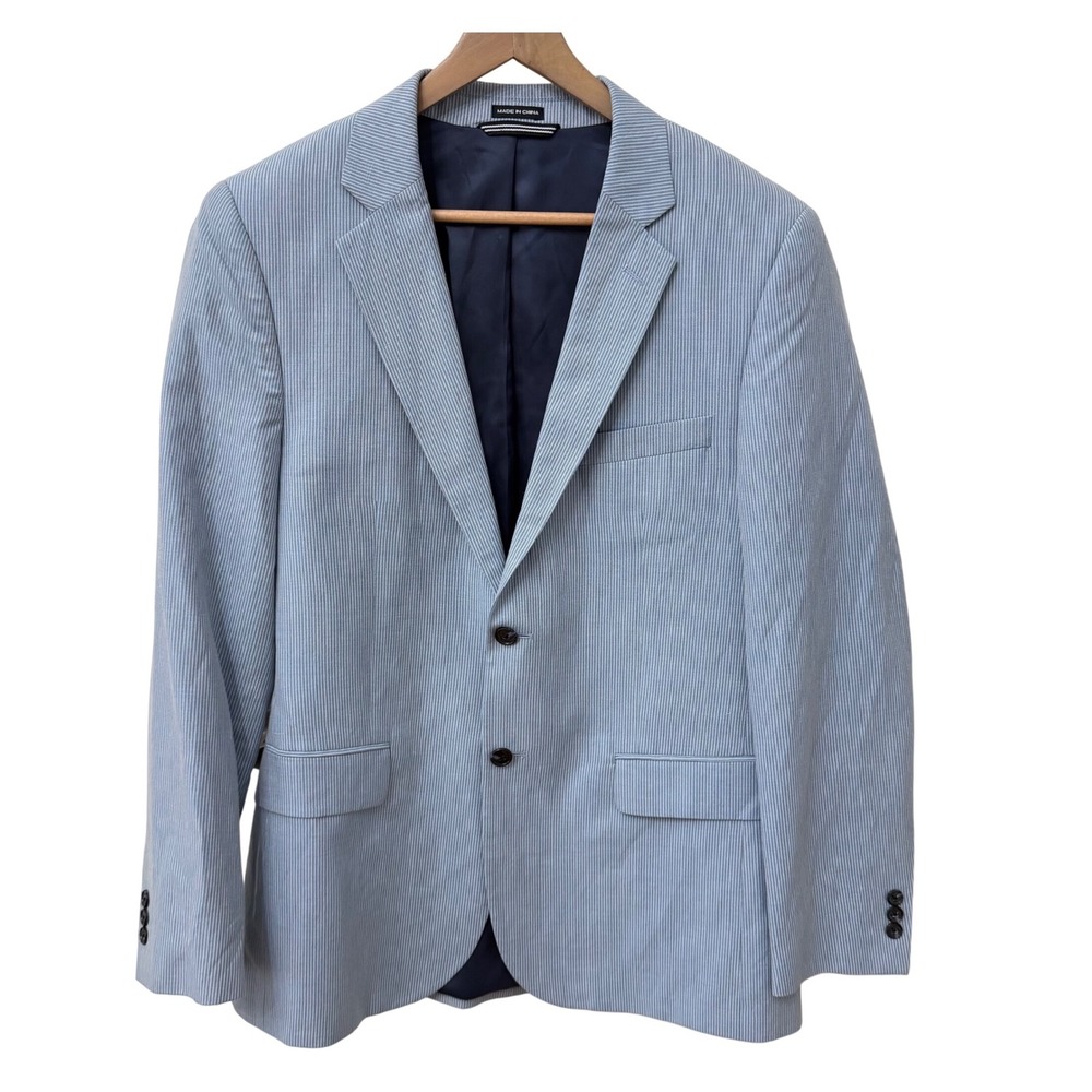 Nautica Blazer 40R Blue White Pinstripe Linen Blend Sport Coat Easter Wedding